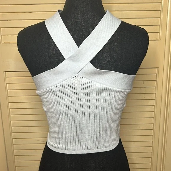 Babaton light blue crisscross knit top size large crop top - Picture 2 of 6